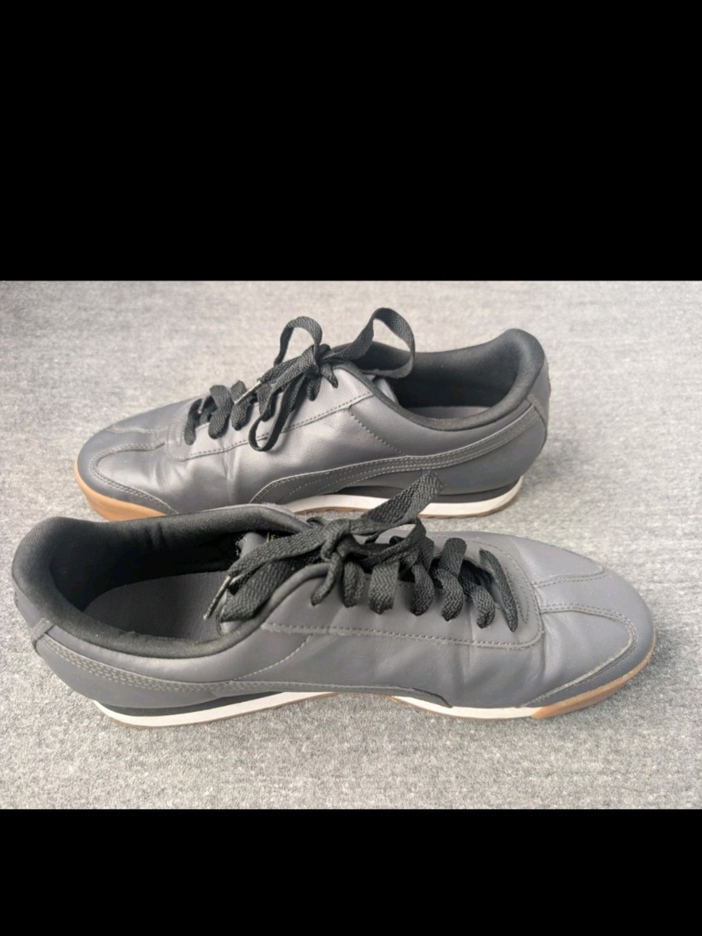 Puma Roma Classic Black Gum Leather Low Mens Shoes Sneakers 364681-04 Men's 11.5